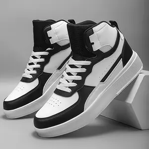 Men's High-Top Casual Skate Shoes - Black & White Versatile - Chunky Cushioned Support - Street Style Sneakers for All Seasons