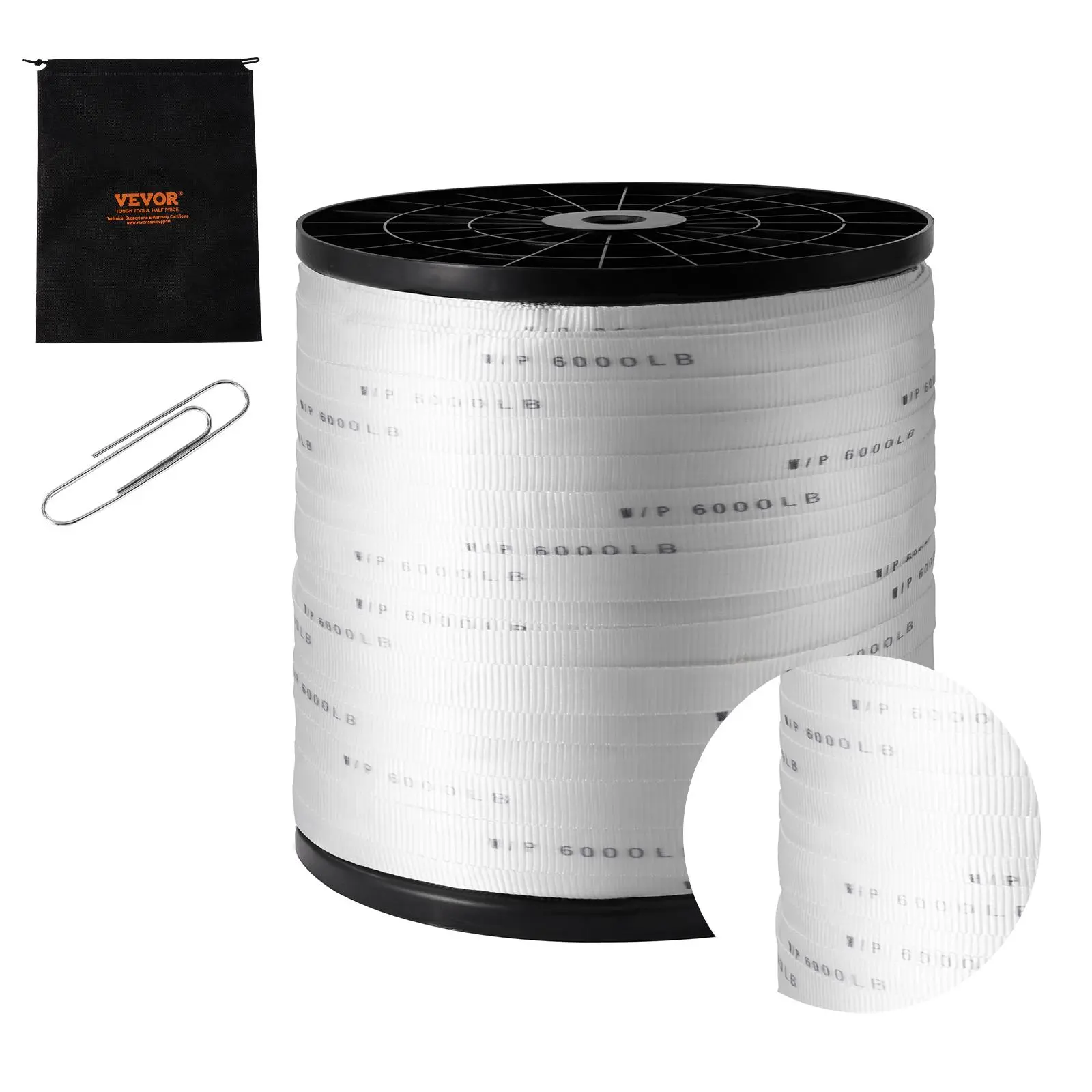 【summerfinds】VEVOR Polyester Pull Tape, 1" x 2103' Mule Tape Flat Rope, 6000 lbf Tensile Capacity, Printed Webbing Cable Pulling Tape for Packaging, Gardening, Commercial Electrical, Conduit Work, White