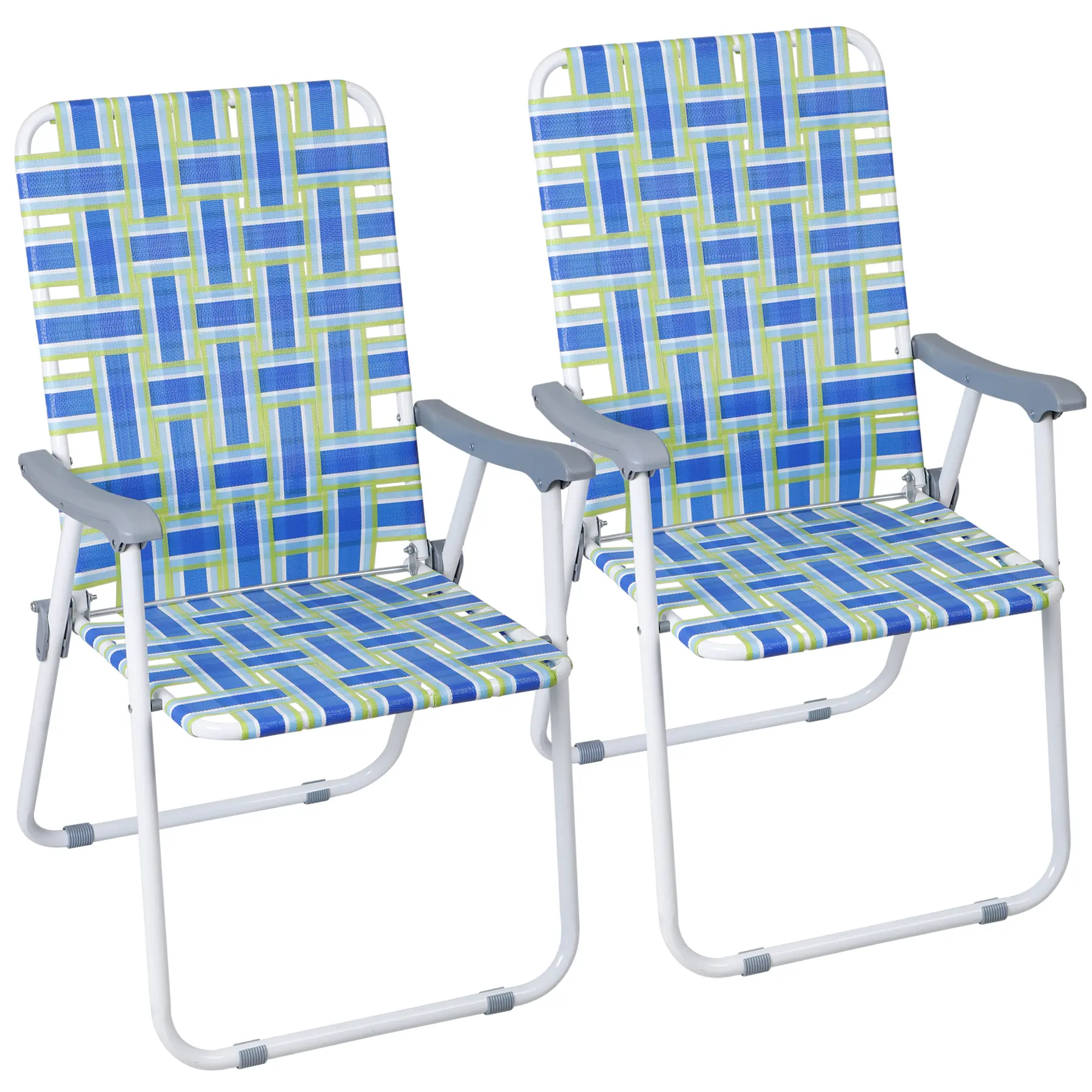Segawe 2-Pack Foldable Webbed Outdoor Chair - Folding Patio Chairs, Portable Powder Coated Steel Frame, 260LBS Capacity, Anti-Slip Pads, Smooth Arms, Poolside Camping Patio Furniture