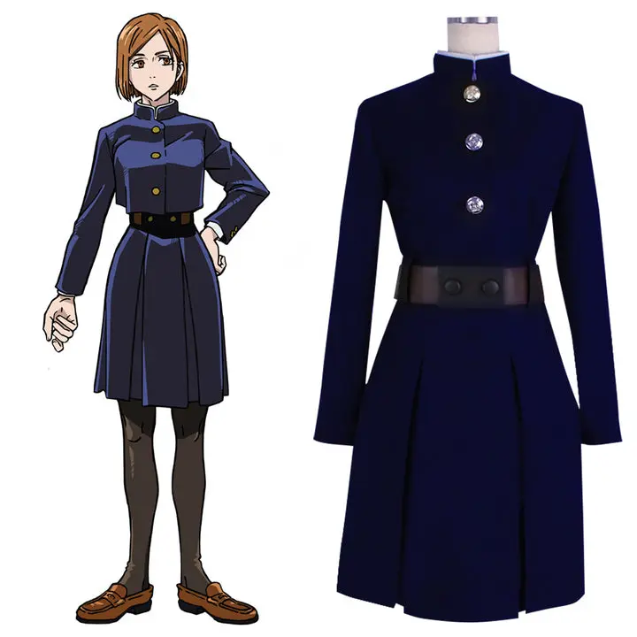 Women's Jujutsu Kaisen Sorcery Fight Kugisaki Nobara Cosplay Costume Set - Polyester Shirt+Coat+Skirt Outfit with Belt, Stockings, Accessories, Character-Accurate Outerwear, Knitting Clothes