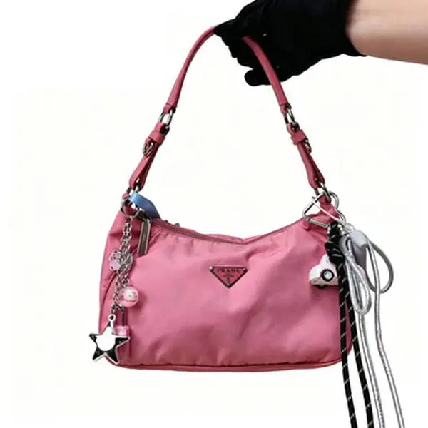Pre-owned PRADA Re Edition 2000 Triangle Logo Nylon Underarm Shoulder Bag Top Handle Bag Women Begonia Pink Dark Pink