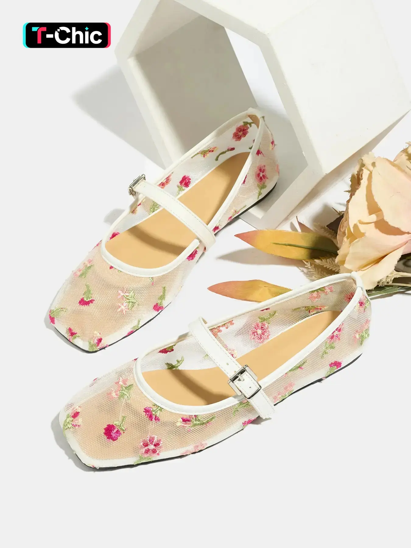 Women's Summer 2026 Mary Jane Shoes, Breathable Mesh Low Heel Ballet Flats, Fashionable Flats, Casual Outdoor Square Toe Dance Shoes