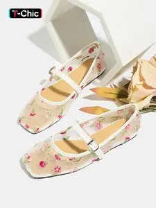 Women's Summer 2026 Mary Jane Shoes, Breathable Mesh Low Heel Ballet Flats, Casual Outdoor Square Toe Dance Shoes
