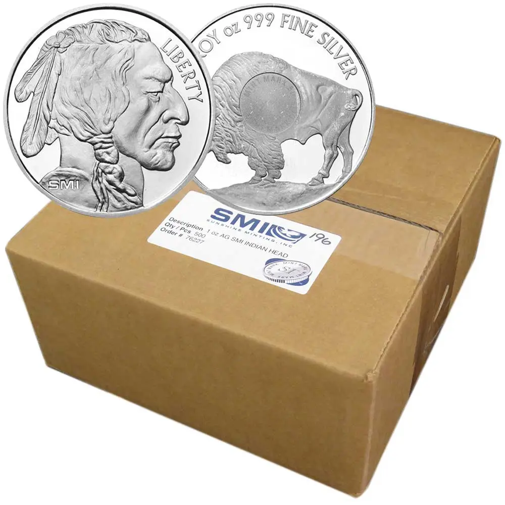 Lot of 500 - 1 Troy oz Sunshine Mint Buffalo .999 Silver Round Mint Mark SI