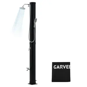 10 Gallon Solar Heated Outdoor Shower, 2-Section Freestanding Pool Shower with Shower Head & Foot Tap & Handheld Sprayer | Hot & Cold Water Adjustment | Beach Garden Spa Shower with Protective Cover