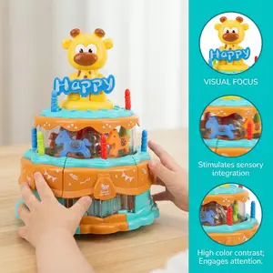 Musical Carousel Cake Toy for Toddlers, Rotating Animal Merry-Go-Round with Lights & Sound, Sensory Development Toy Gift for 1-3 3-5 Year Old Boys Girls