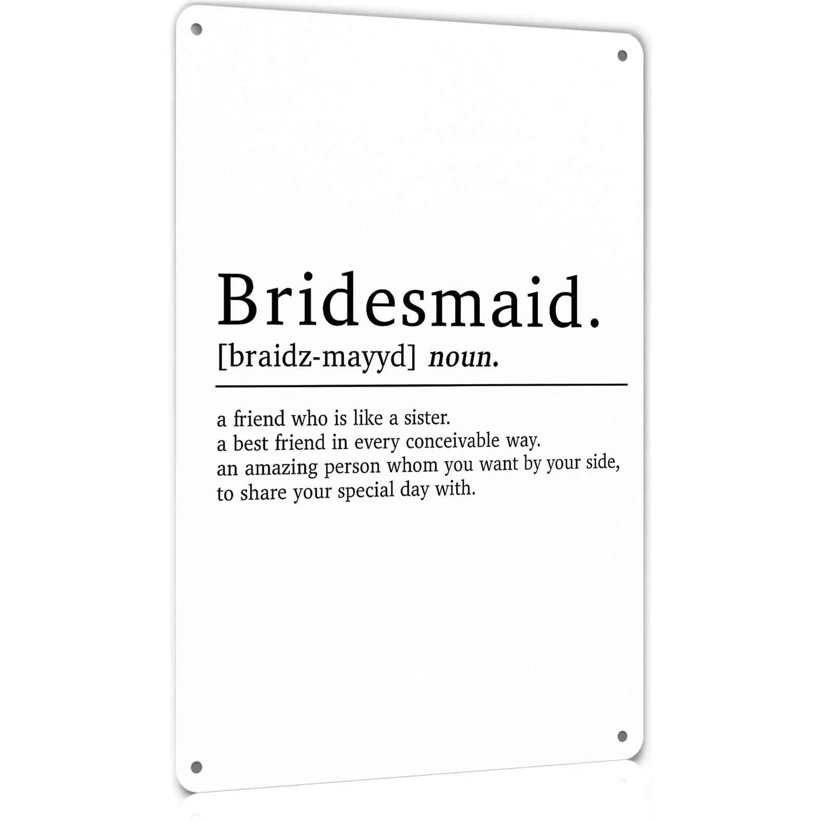Vintage Retro Bridesmaid Definition Print Aluminum Metal Sign - 8x12 in, Lightweight Hanging Home Decor Plaque, Inspirational Gift for Maid of Honor, Bridal Party Wedding Decoration