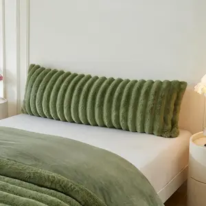 Fluffy Faux Rabbit Fur Body Pillow Cover, Luxury Plush Fuzzy Striped 20x54 Bedroom Body Pillowcase, Furry Long Bed Pillow Case with Zipper for Kids Girls Teens Adults, Sage Green