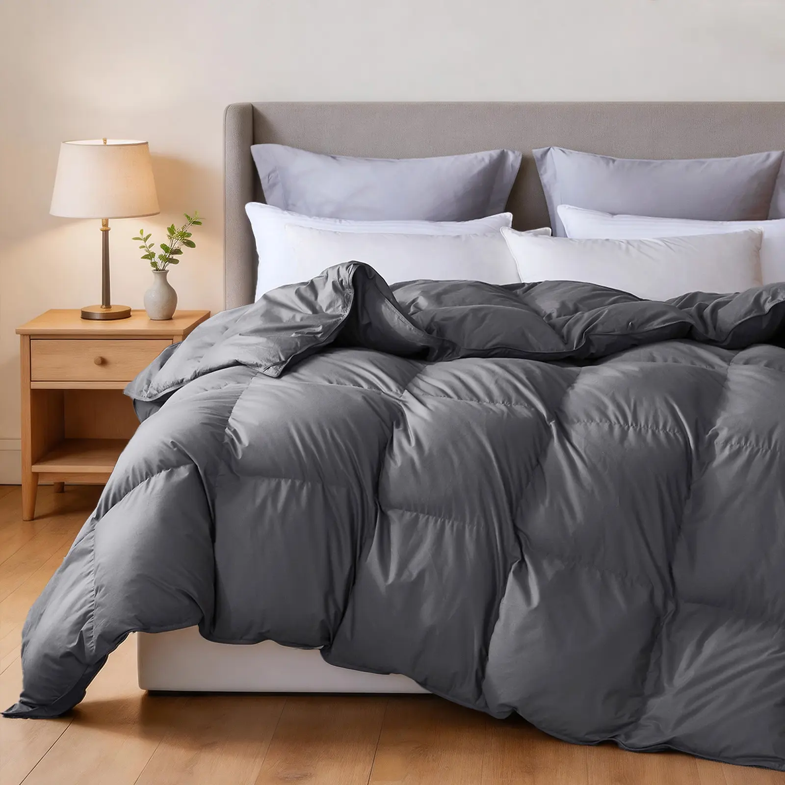 Monochromatic Puffy Skin-Friendly Snuggle Duvet Insert - Premium Cotton Down High-Density All-Season Comforter, Box Stitch, Corner Tabs, Neutral Modern Breathable Bedding, Black/Dark Green/Dark Gray, Queen-King Sizes, Warehouse Clearance, Limited Stock, M