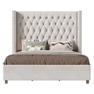 [MothersDayGift]AMERLIFE Velvet Upholstered Bed Frame 61.4" Tall Headborad Bed Frame/Deep Button Tufted/No Box Spring Needed,Best Gift Ideas/Christmas Gifts