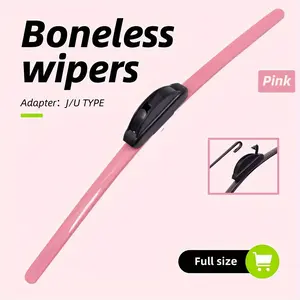 Boneless Windshield Wipers: Pink, J/U Type Adapter, Full Size, 14-27 Inches, Suitable for 99% Vehicle Models