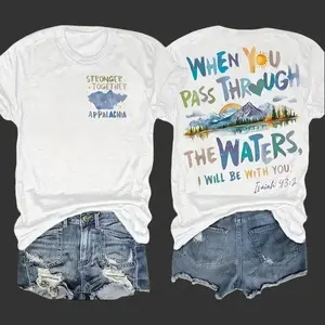 Women's Short-Sleeve T-Shirt - Stronger Together Appalachia, Isaiah 43:2, Mountain Faith, Colorful Fabric, Map Design (Pair with Jeans) summerwins