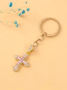 Rhinestone Decorated Pink Cross Design Keychain Pendant, Crystal Keychain, Fashion Stylish Keychain for Women & Men for Daily Decor, Trendy All-match & Exquisite Keychain for Birthday Gift, Charm, Jewellery, Keychain for Bags, Bling Bling Keychains