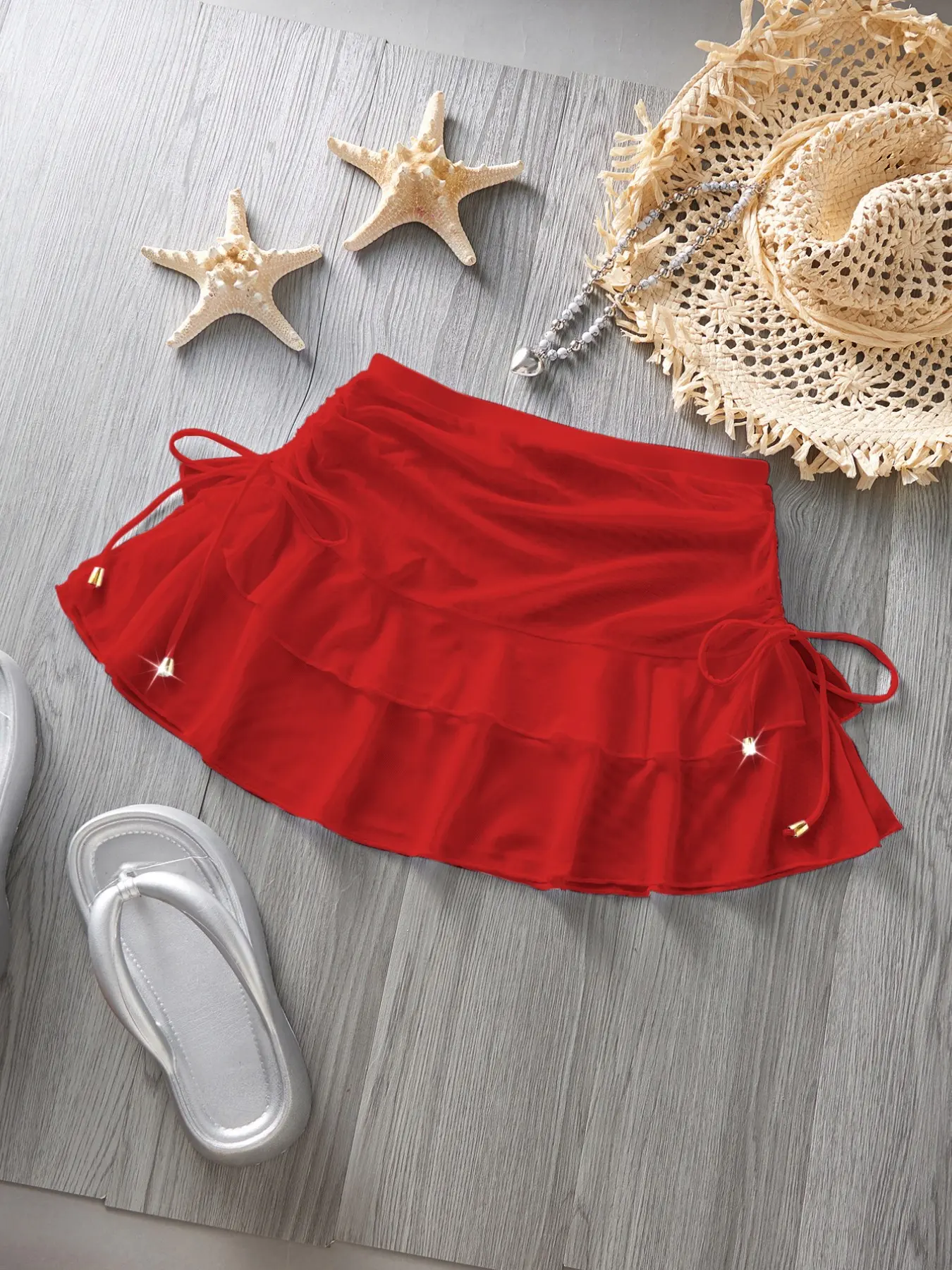 Ladies' swimsuit sexy and fashionable white swimsuit bottoms summer beach mesh Fabric pleated skirt