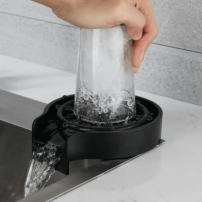 Glass Rinser Cup Washer for Sink, Matte Black Cup Rinser High-Pressure Automatic Cup Cleaner Glass Washer for Kitchen Sink Gadgets