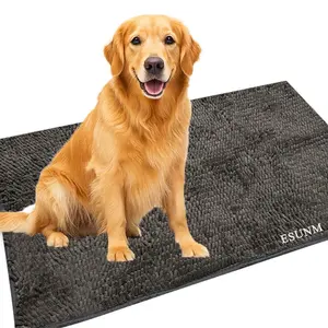 Dog Door Mat for Muddy Paws, 60" x 24" Chenille Absorbent Front Door Mat Inside, Large Runner Mud Mat for Dogs, Machine Washable Non Slip Outdoor Indoor Entrance Doormats, Dark Grey