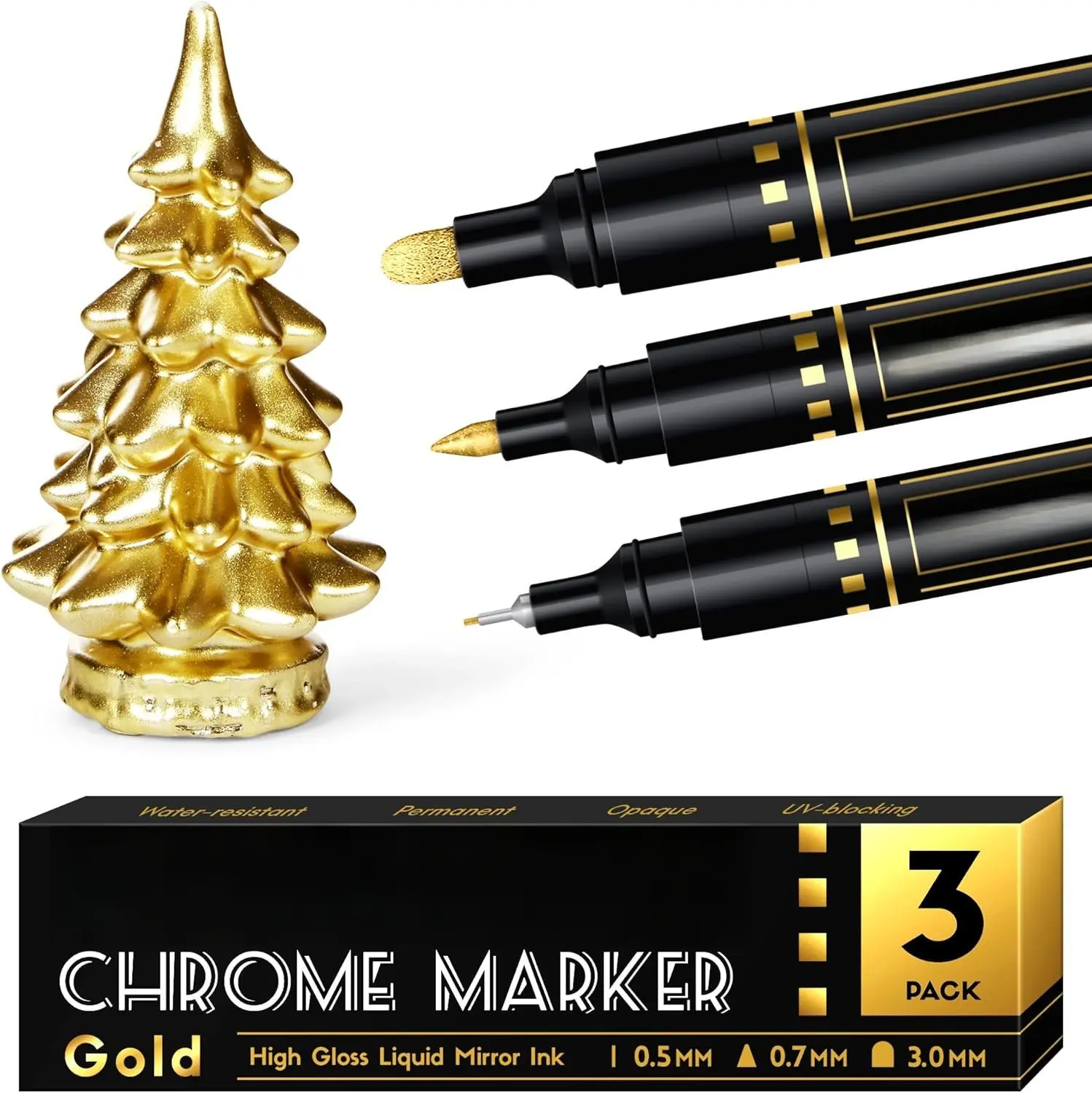 3 count Liquid   Markers, Oil-based Permanent Chrome Maker, Gloss Mirror Marker Repairing, Reflective Metallic Pen Markers for Touch Up Model Painting DIY Art Projects,