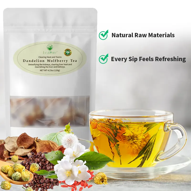 LeafPure Dandelion Wolfberry Organic Blend Tea - 12 Packs of 10g Sugar-Free Caffeine-Free Herbal Detox Beverage for All Ages
