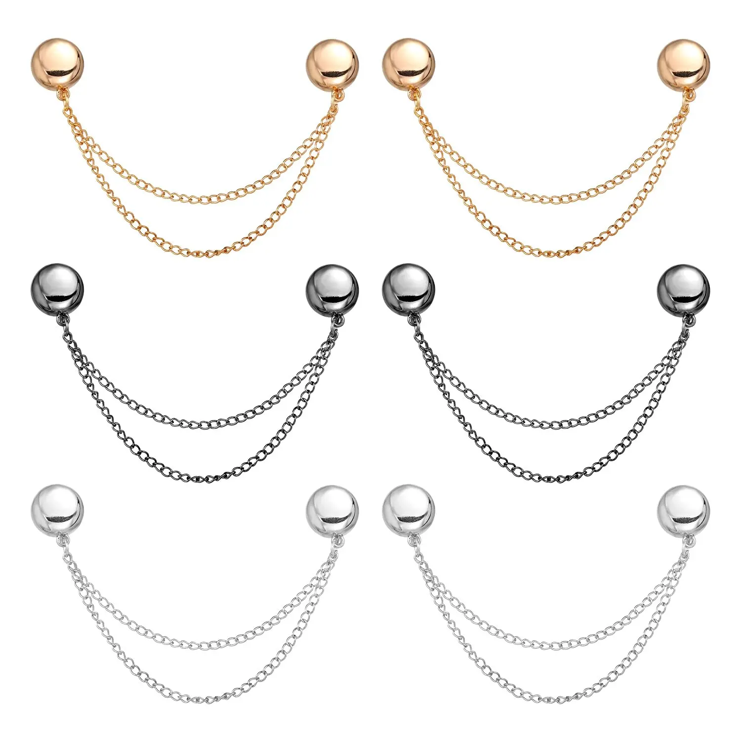 6pcs Durable Metal Pins Clothing Magnetic Clips with Chain - Fashion Accessory, Strong-Hold Magnets, Adjustable Kit for Hijab, T-Shirt Hem Fixing (Silver/Golden/Black)