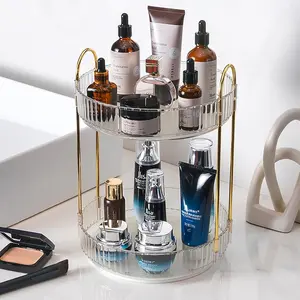 2 Tier Rotating Clear Lazy Susan Makeup Organizer Transparent Skincare Perfume Storage for Bathroom Counter Vanity
