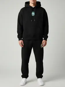 Men's Loose-Fit Hoodie & Sweatpants Set, Shield Print Streetwear, Long Sleeve Fall Winter Casual Clothing for Men