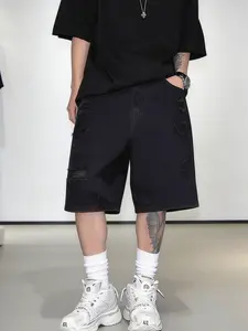 Men's Vintage Denim Shorts, Loose Casual Wide Leg Bermuda Shorts for Summer, Comfy Men's Bottoms for Daily Wear