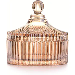 Colorful Glass Jar With Lid Candy Cookie Jars Jewelry Box Biscuit Containers Food Storage Decorative Jar Amber