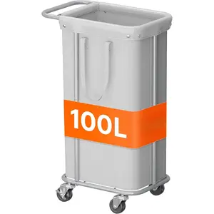 100L Large Laundry Basket with Wheels, Tall 1 Section Laundry Hamper Organizer, Rolling Laundry Cart with Steel Frame & Removable Bag for Luandry Room Bathroom Bedroom,  Gray