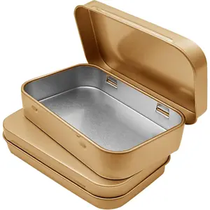 6 Pcs Metal Hinged Tin Box Container Mini Portable Small Storage Container Kit with Lid for Home Storage 3.7 x 2.3 x 0.8 Inch, Gold