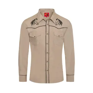 Men's Poly/Cotton L/S Horse Embroidery Western Shirts-PS560L-503