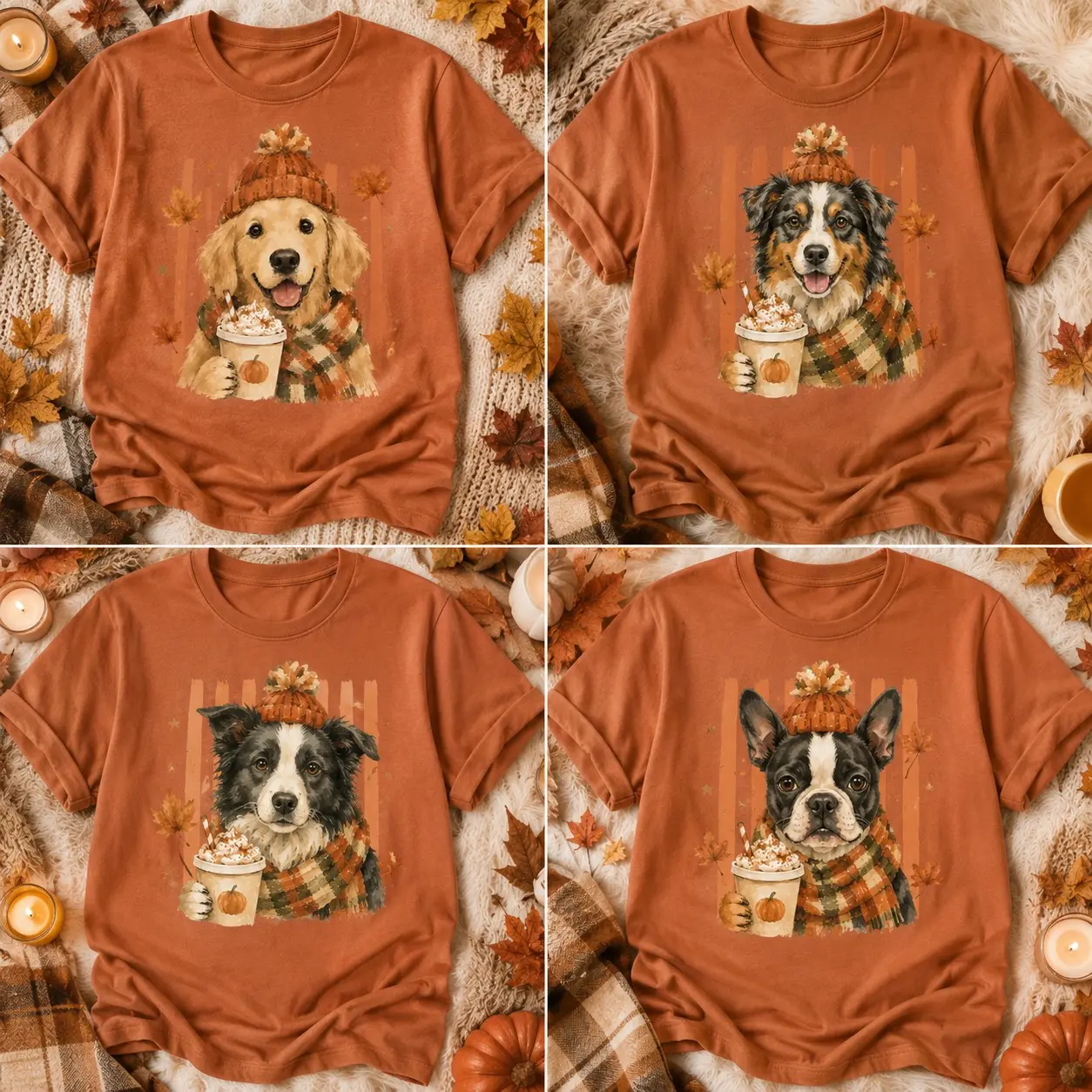 Comfort Colors Fall Dog Breeds Cozy Drink Shirt, Personalized Dog Mom Tee, Autumn Cosy Dog T-Shirt, Pumpkin Spice Autumn Custom Pet Portrait Shirt