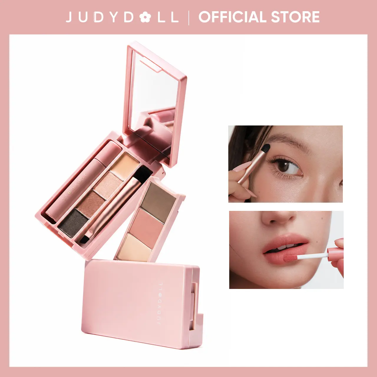 JUDYDOLL Mini Makeup Palette, 7-in-1 Multifunctional Compact (Lipstick, Eyeshadow, Contour, Highlighter, Blush, Brow Powder, Concealer), Portable & Travel-Friendly, Buildable Natural Finish, Refresh Look, Summerwins