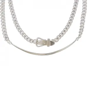 Pre-owned HERMÈS Sterling Silver 925 (Ag925) Small Leather Goods Hermes Boucle Sellier Inflexible 925 Silver Necklace 42cm