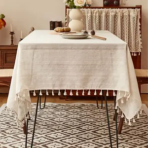 Cotton Fringe Tablecloth, Bohemian Rustic Striped Dining Table Cover, Elegant Home Decor Accessory, Perfect for Casual Settings