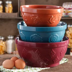 Cornucopia Ceramic Mixing Bowl Set - 3 Piece Bakeware Set with Elegant Design