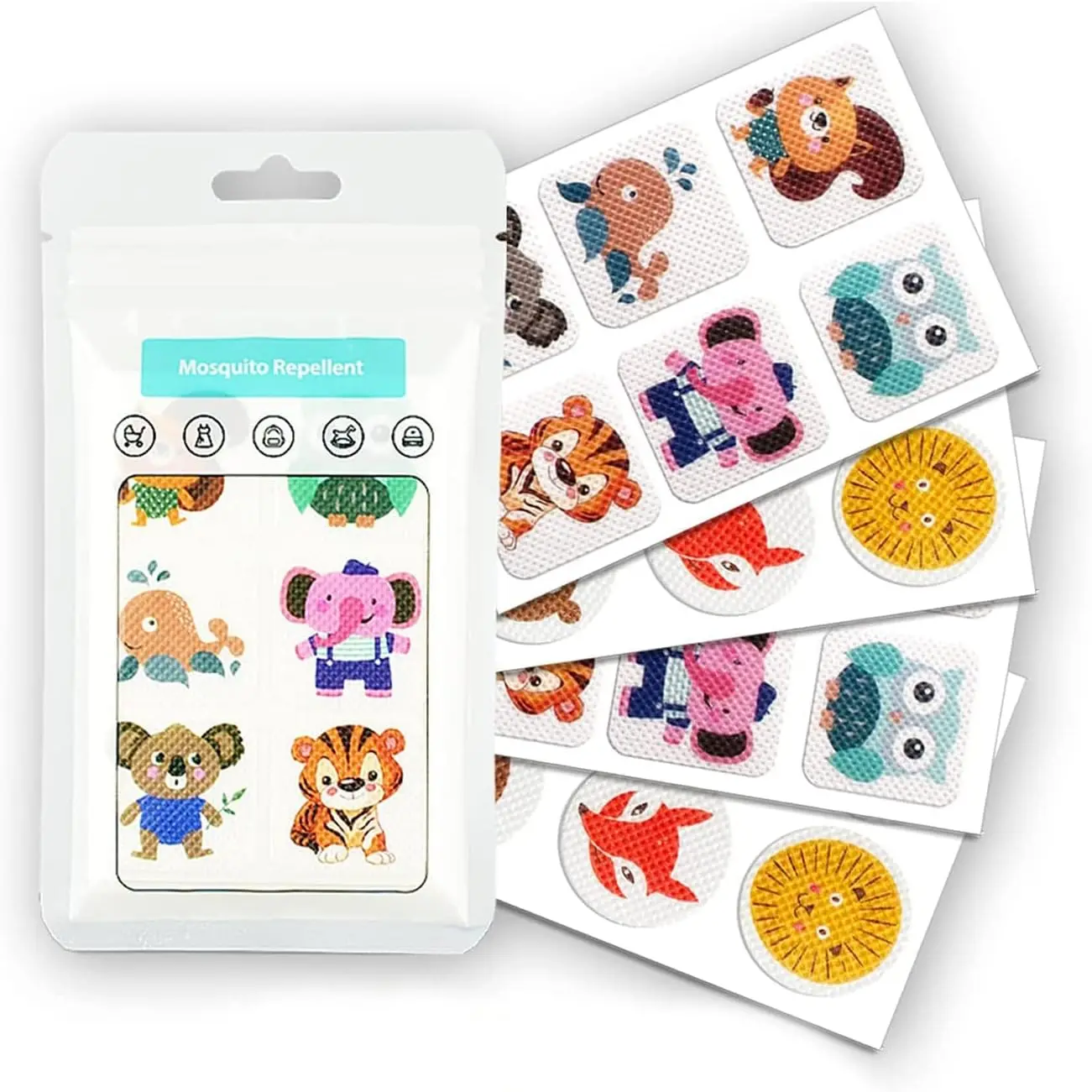 Natural Bug Repellent Stickers - Small Travel Size, Essential Oil, DEET-Free Naturally Derived Plant-Based, Cute Animal Shapes, Family Camping & Travel Pest Control, Indoor Insect Control for Adults & Children