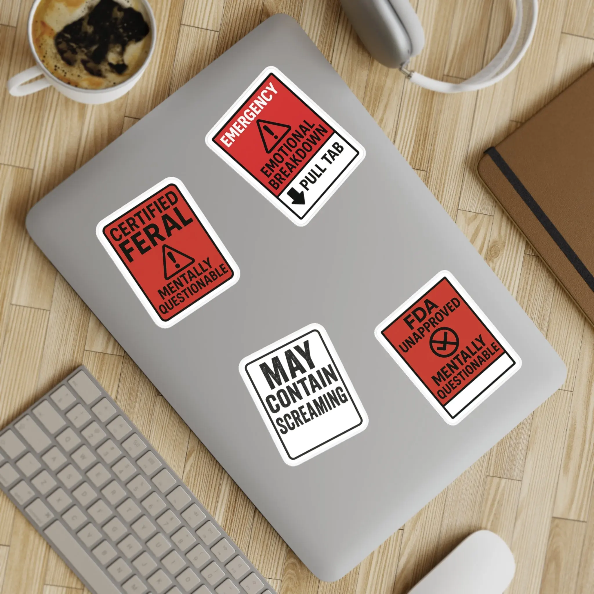Feral Sticker Sheet Bundle  10 Bold Mental Health & Chaos-Themed Stickers  Transparent White & Holographic Vinyl
