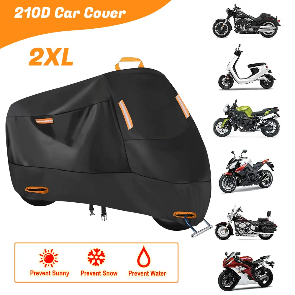 Heavy-Duty 210D Motorcycle Cover, Waterproof UV Sun-Proof Dust-Proof All-Weather Outdoor Protector with Reflective Strips, Lock Hole, Universal Fit for Motorcycles & Electric Scooters