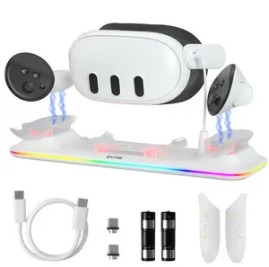 RGB Charging Dock for Mate Quest 3, Magnetic Charging Station for Quest 3 VR Headset & Controllers, with 2 Rechargeable Batteries