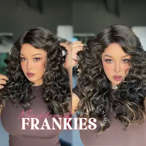 JBEXTENSION FRANKIES MONO Monofilament Handmade Wig 6X5 Full Monofilament Hand Tied Top Wig 19 Inches Dark Brown Highlight Curly Mono Lace Handmade Futura Fiber Glueless BS Wig FRANKIES MONO【BENDY EAR TABS】