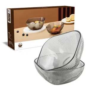 2 Pcs Ribbed Square Glass Mixing Bowls - Gift Box Set, 4.7" Clear Crystal Salad Bowls, Light Luxury Glass Fruit Bowl, Stylish Tableware for Kitchen, Dining, Party, Daily Use, Serving Bowl Suitable for Dips, Snacks, Desserts, Nuts, Etc