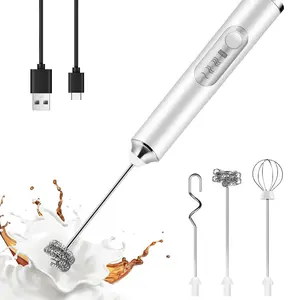 Rechargeable Milk Frother, Handheld Electric Foam Maker Waterproof Detachable Stainless Steel Whisk Drink Mixer Foamer for Lattes, Cappuccino