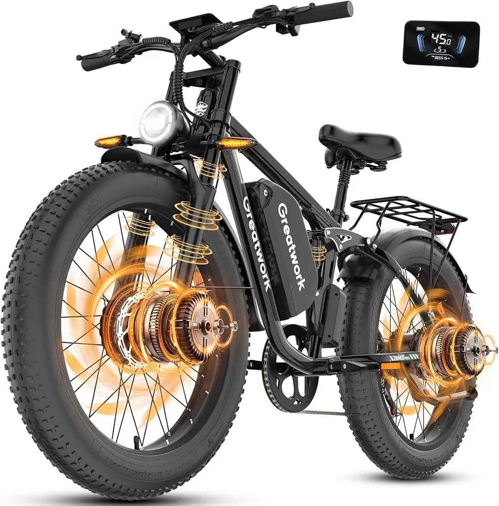 GREAT WORK 6000W Peak Dual Motor Electric Bike for Adults, 1300Wh Battery