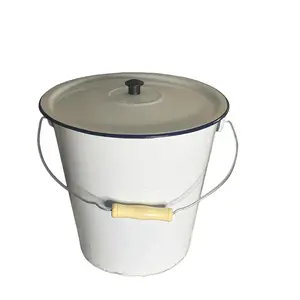 Enamel Metal Bucket with Lid – Multipurpose Home Container Bokit emaye, pou rityèl,kwizin douch Bokit twalèt