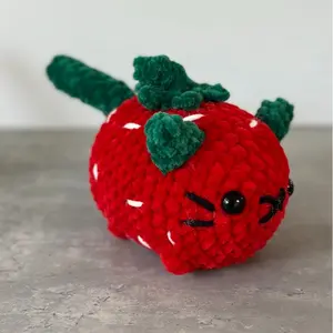 Crochet Strawberry Loaf Cat Amigurumi Handmade Plushie