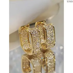 Geometric Rectangle Chunky Hoop Earrings, Lightweight Double Sided Rhinestone Inlaid Hoops, Shiny Personalized Fashion Accessories, Ideal Jewelry Gifts for Women for Wedding Anniversary Party Daily Holiday Occasions