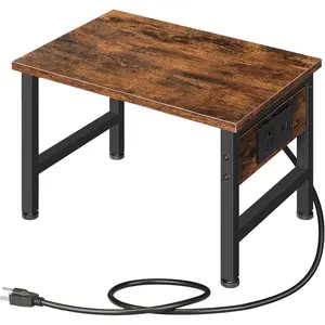 Printer Stand for Desk, Desktop Printer Stand with Charging Station, Small Printer Table with Storage Hook, Under Desk Printer Cart, File Rack for Home Office BF01UPS01