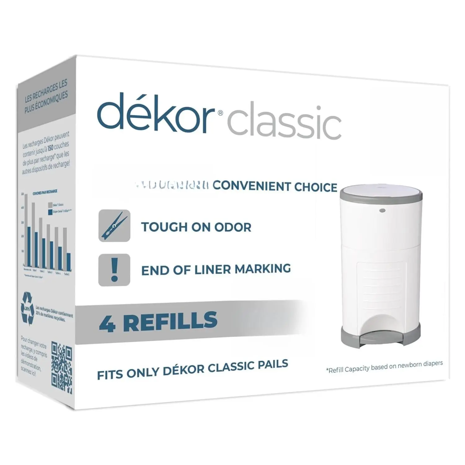 Diaper Dekor Classic Diaper Pail Refills | 4 Count | Most Economical Refill System | Quick & Easy to Replace | No Preset Bag Size Use Only What You Need | Exclusive End-of-Liner Marking