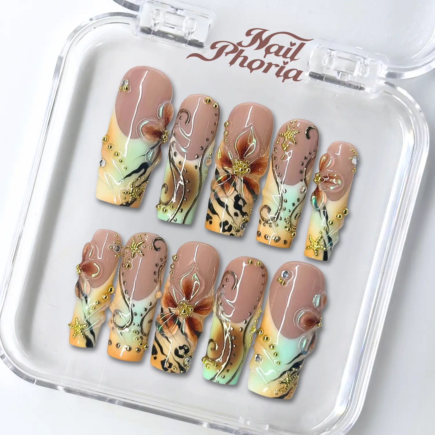 NailPhoria WHIMSY FABLE - Handmade Press-On Nails | Reusable, Salon-Quality, Long-Lasting, Glossy Design