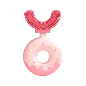 U-Shaped Toothbrush for Kids, donut design, Soft Food-Grade Silicone for Sensitive Gums, 360° Cleaning Design, Training & Travel-Friendly Toddlers' Toothbrush Oral toothbrush, pink holiday dental mouth care soother unisex useful Fluoride Free Toothpaste t